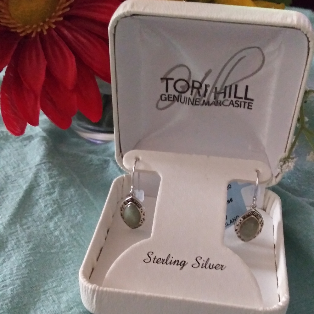 Tori Hill Genuine Marcasite/Jade Earrings